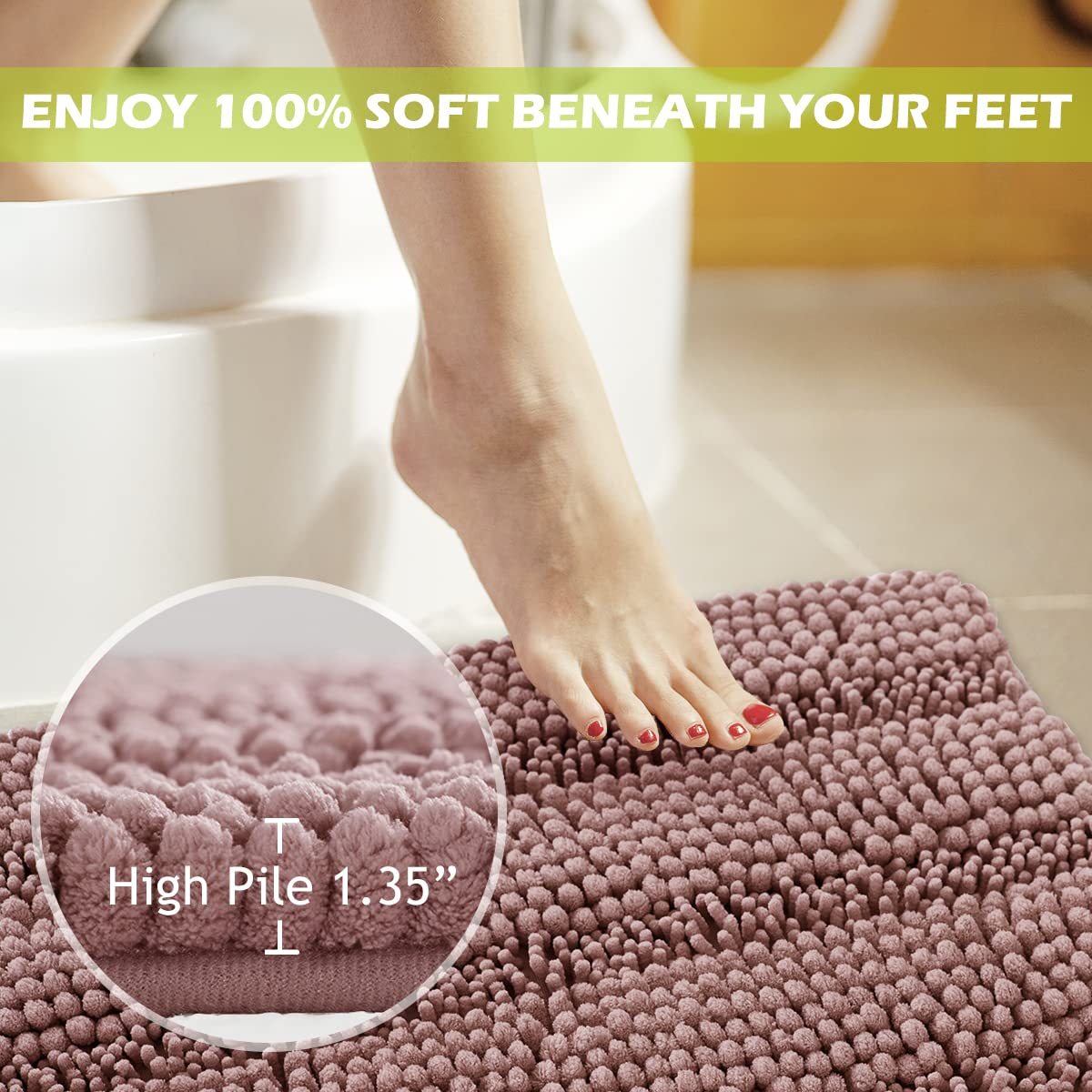 Bathroom Rugs - Luxury Chenille Dry Fast Plush Super Soft Non Skid Bathroom Kitchen Rugs Bedroom Floor Area Carpets Mats, Light
